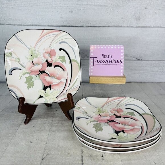 Sango Quadrille ANASTASIA  Andre Richard Floral Oriental Salad Plate Set 4 FLAW - Picture 1 of 16